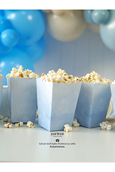 partince Makaron Pastel Mavi 8'li Popcorn Patlamış Mısır Kutusu