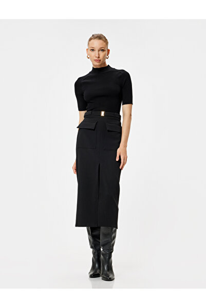 Koton Short Sleeve Knitwear Sweater Stand Collar Ribbed