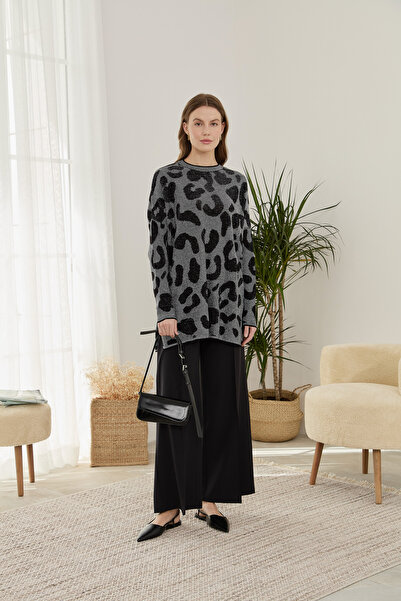 nizzell Silvery Mercerized Sweater Black Leopard