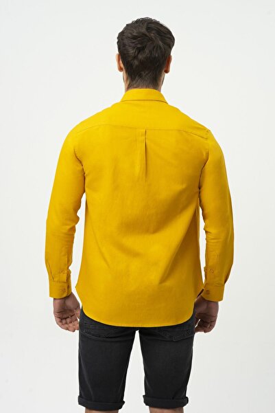 No Fear Mustard Long Sleeve Men's Linen Shirt M50090