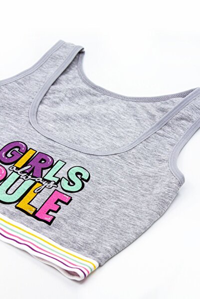 Öts 3-Piece Gray Cotton Lycra Half Tank Top Bustier Set for Girls