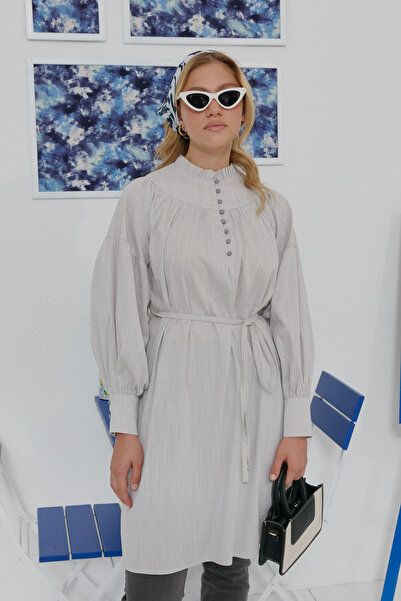 Fatma Atasoy Gray Cotton Shirt - Gathered and Robe