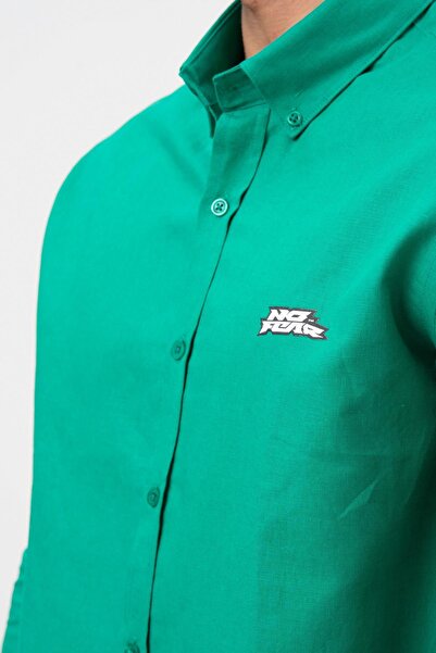No Fear Πράσινο μακρυμάνικο ανδρικό λινό πουκάμισο M50090