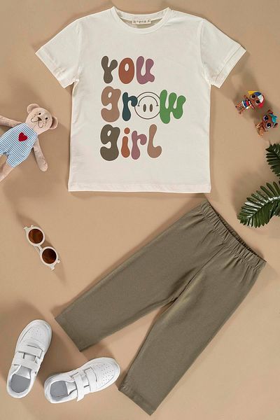 for you kids Printed T-shirt Tights Khaki Bottom Top Set