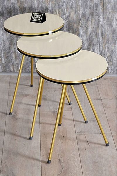 Golden Bark 3 Piece Side Tables for Coffee and Tea Suitable for Office and Bedroom (Beige/Gold)