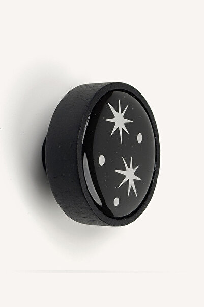 Kulpingo Yıldız Desenli Siyah Ahşap Çocuk Odası Dolap Ve Çekmece Kulp