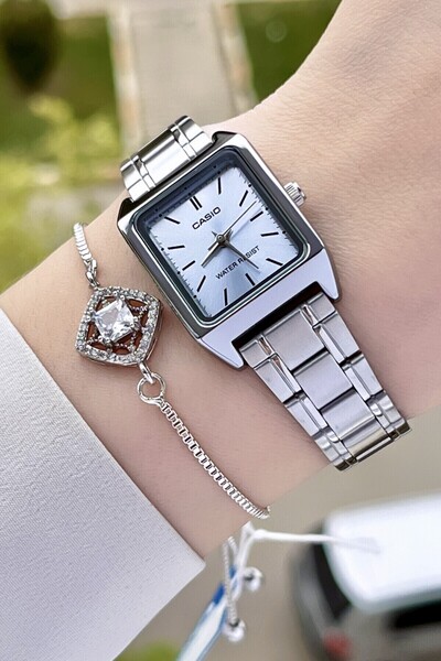 Casio Silver Color Women's Wristwatch with Blue Cord