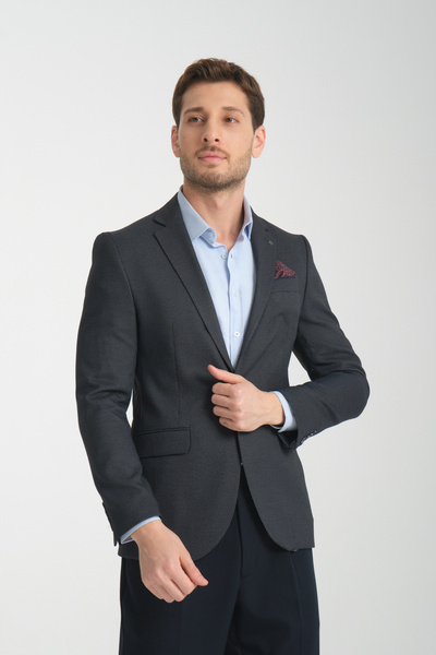 Frappoli Візерунковий темно-синій блейзер Slim Fit для чоловіків з монокоміром