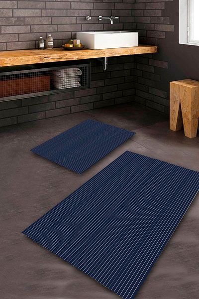 Aldora Σετ πατάκι μπάνιου Navy Blue Αντιολισθητική Σόλα BPS-8711