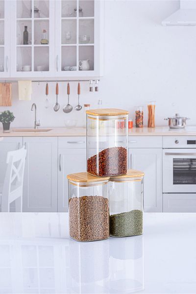 Lizzy 3 Pieces 500 ml Square Bamboo Lid Luxury Spice Set