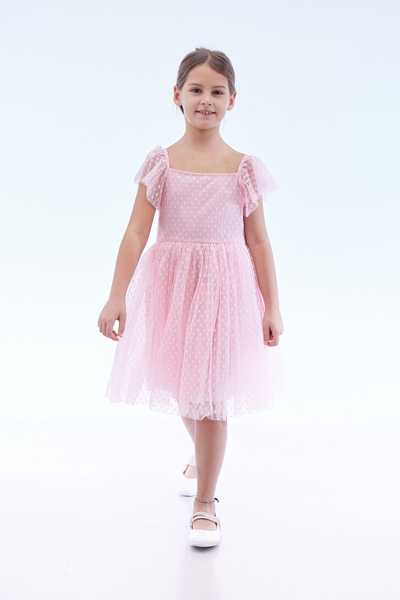 Ahengim Kids Kız Çocuk Kare Yaka Trend Tül Elbise AK2242