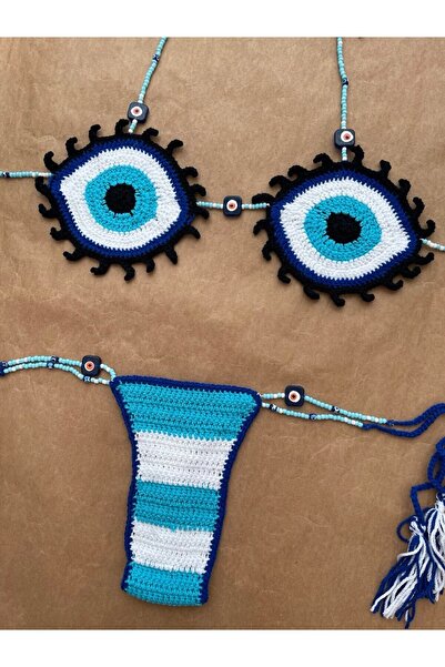 scyllastore Devil's Eye Nazar ve  Miyuki Boncuklu   Özel Dizayn  Bikini Takımı
