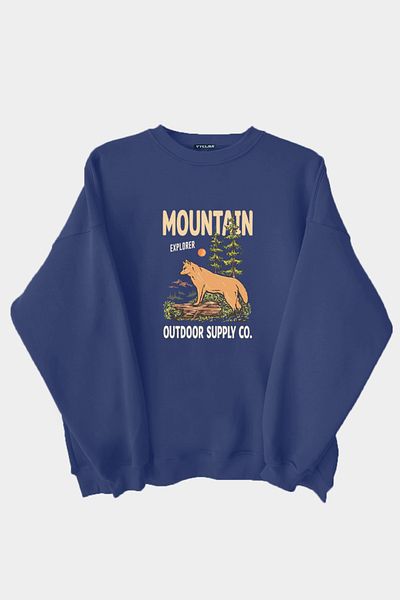 Vatkalimon Φούτερ με στάμπα Mountain Navy Blue Unisex με χοντρό φλις εσωτερικά