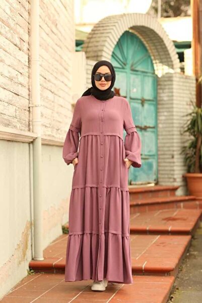 Neways 6549-Dried Rose Crepe Ferace - Buttoned and Drawstring