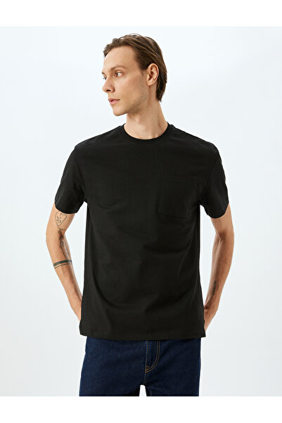 Koton Kısa Kollu Bisiklet Yaka Cep Detaylı Tok Kumaş Pamuklu Oversize Tişört