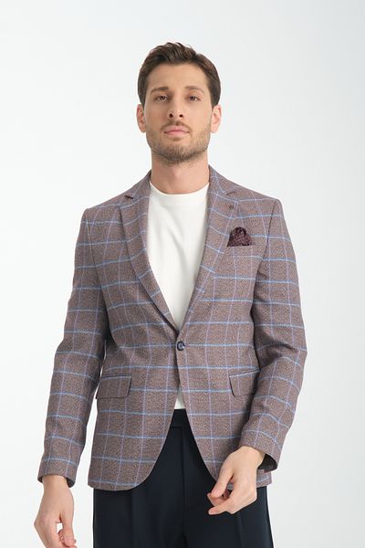 Frappoli Ανδρικό μπουφάν Vestore Claret Red καρό Slim Fit Mono Collar Sports Blazer