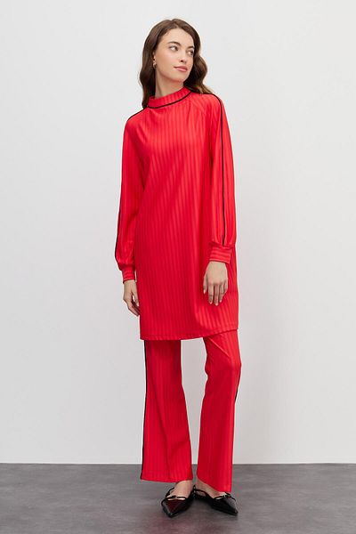 Fatma Atasoy Piping Knitted Double Set Coral