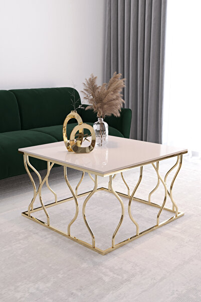 Puklife Hayal Orta Sehpa Gold Ayak, Krem Mdf