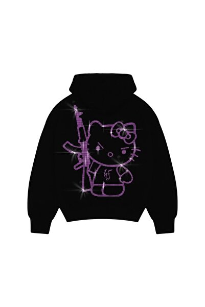 Violon Kitty Rhinestone Taşlı Hoodie Sweatshirt