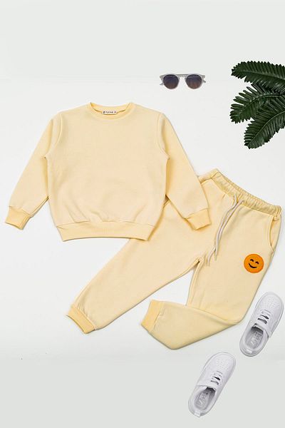 for you kids Yellow Emoji Embroidered Yellow Top and Bottom Set