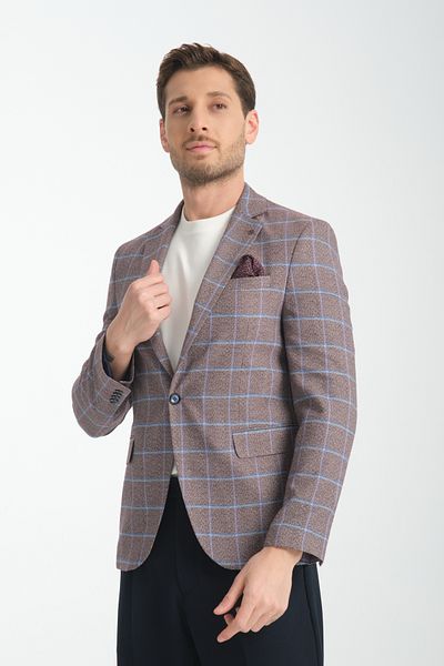 Frappoli Ανδρικό μπουφάν Vestore Claret Red καρό Slim Fit Mono Collar Sports Blazer