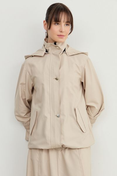 Fatma Atasoy Midi Raincoat with Stopper Trench Stone