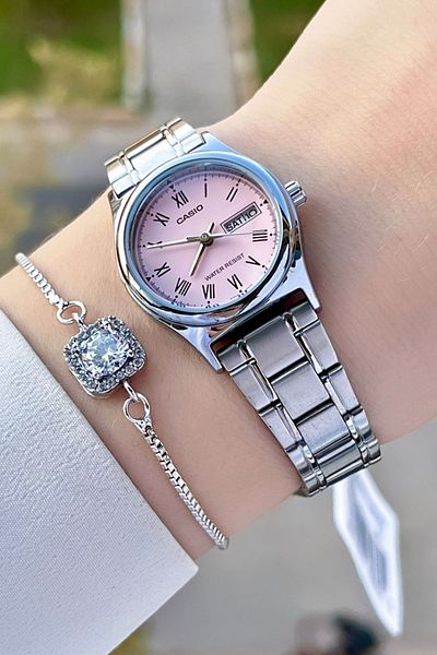 Casio Women's Pink Cordon Silver Color Calendar Wristwatch