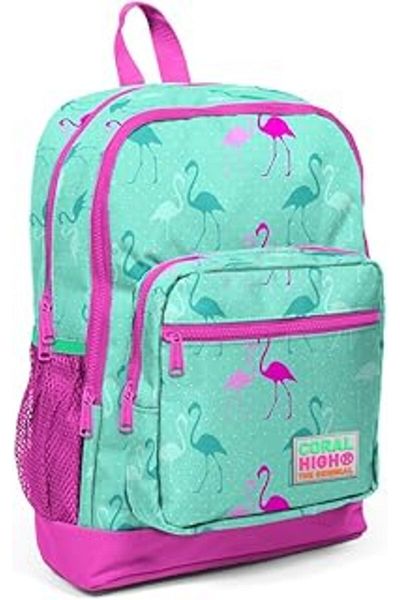 Yaygan Çanta Rucsac Coral High School - Fată Roz Verde Flamingos - Cu patru compartimente