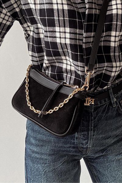 nope21shoess Geantă neagră din piele intoarsa autentica cu detaliu lant