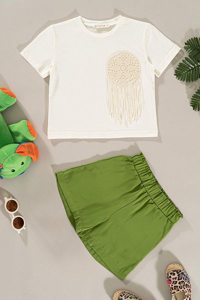 for you kids Green T-shirt and Shorts Set - Pocket Detailed