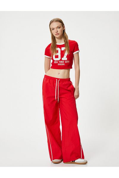 Koton Parachute Trousers with Laced Waist, Slit Legs and Pockets, Comfortable Fit