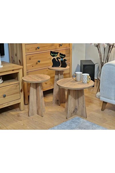 Pinhal Home Mantar 3lü Zigon Sehpa Atlantik Çam