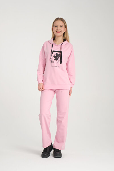 Piyera طقم بدلة رياضية نسائية بغطاء للرأس وجيب مطبوع عليه زهور بأرجل واسعة - ...