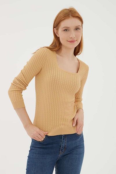 Fashion Friends 23k0405k1 Γυναικείο πουλόβερ με πλέξη με τετράγωνο λαιμό