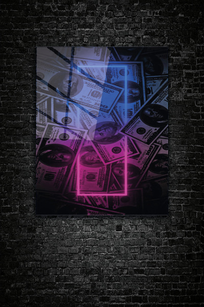 Neon Dollar Pattern, Multicolor, 4 mm Tempered Tempered Glass Table, Manifest Table