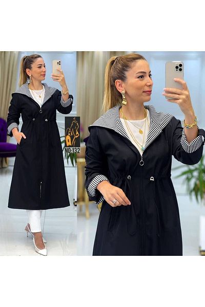 RACE FASHİON Trench impermeabil din material Bondit în dungi Rc5010