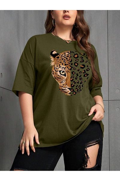 DAXİS Sportwear Company Women's Leopard Printed Crew Neck T-Shirt