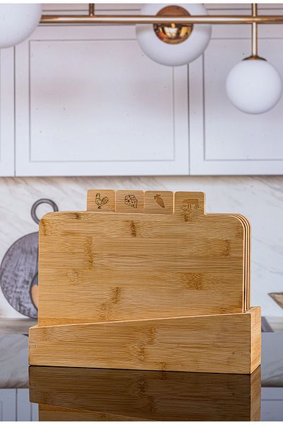 Karçiçeği Home BAMBU 4-Piece Cutting Board Set with Stand