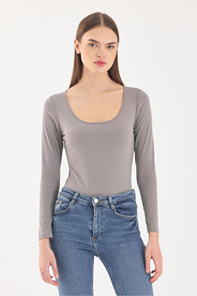 ZACHARIUZ Antrasit Degaje Yaka Uzun Kollu Zıbın