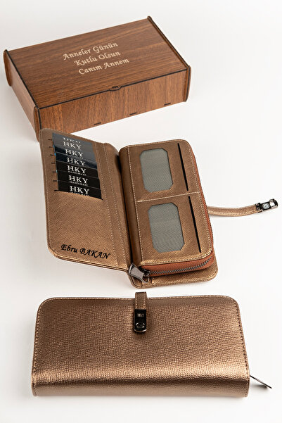 HKY İsme Özel Ahşap Kutulu Çok Kullanışlı Kadın Cüzdan