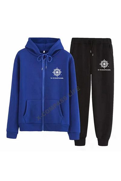 x-compass life Unisex Printed Zippered Cardigan and Sweatpants 2-Piece Combination Set