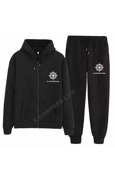 x-compass life 2-teiliges Unisex-Kombinationsset aus bedrucktem Strickjacke mit Reißverschluss und Jogginghose