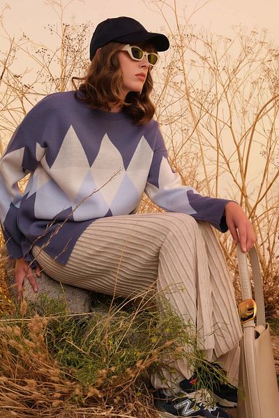 Fatma Atasoy Twisted Ribbed Stone Knitwear Skirt