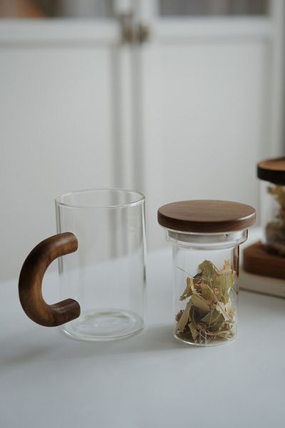Dekorzdükkan 02 Acacia Glass Teapot with Round Handle (Borosilicate Glass)