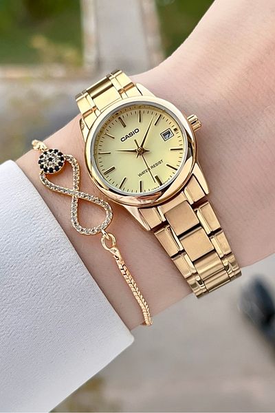 Casio Gold Color Calendar Women's Wristwatch