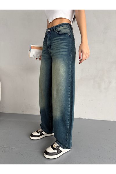 alanora Blugi largi, confortabili, cu picioare largi, cu efect de decolorare
