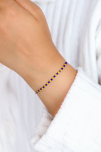 Kübüşün Atölyesi Ka-020 Miyuki Bracelet - Fan Series - Yellow Navy Blue Canary Thin Sequence