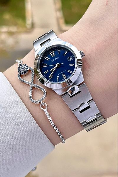 Casio Silver Color Women's Wristwatch with Dark Blue Cord