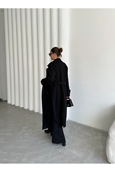 Laluvia Černý nový kabát Tokyo Long Stamp - 509029