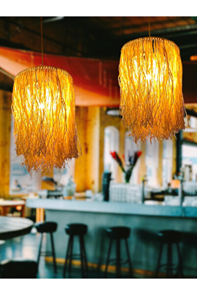 AYGHOME Hasır Avize Doğal Bohem Saçaklı Dekoratif Rafya Avize